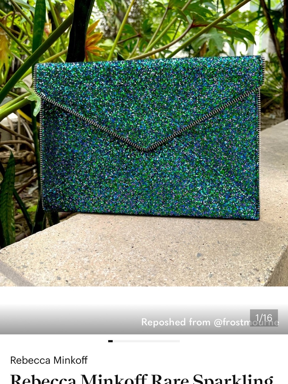 Rebecca Minkoff Emerald Green Glitter Envelope Clutch
